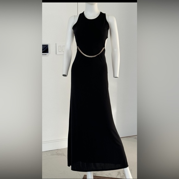 Maxi dress open low back scoop neck size XS Black sleeveless - Picture 2 of 6